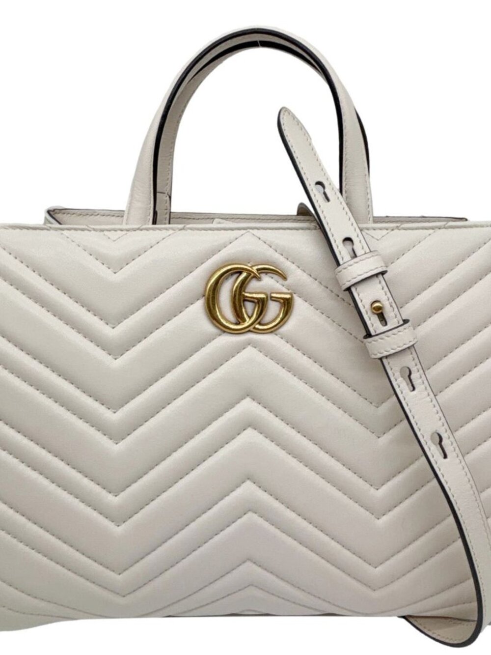Gucci GG Marmont Calfskin Matelasse Leather Shoulder Bag Off White 448054